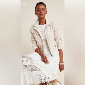Anthropologie NWT Off-White Beige Moto-Style Leather Jacket XS